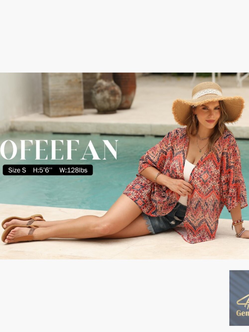 3/4 Sleeve Lightweight Coverup Polyester Loose Fit Beach Cardigan Medium - Picture 6 of 7